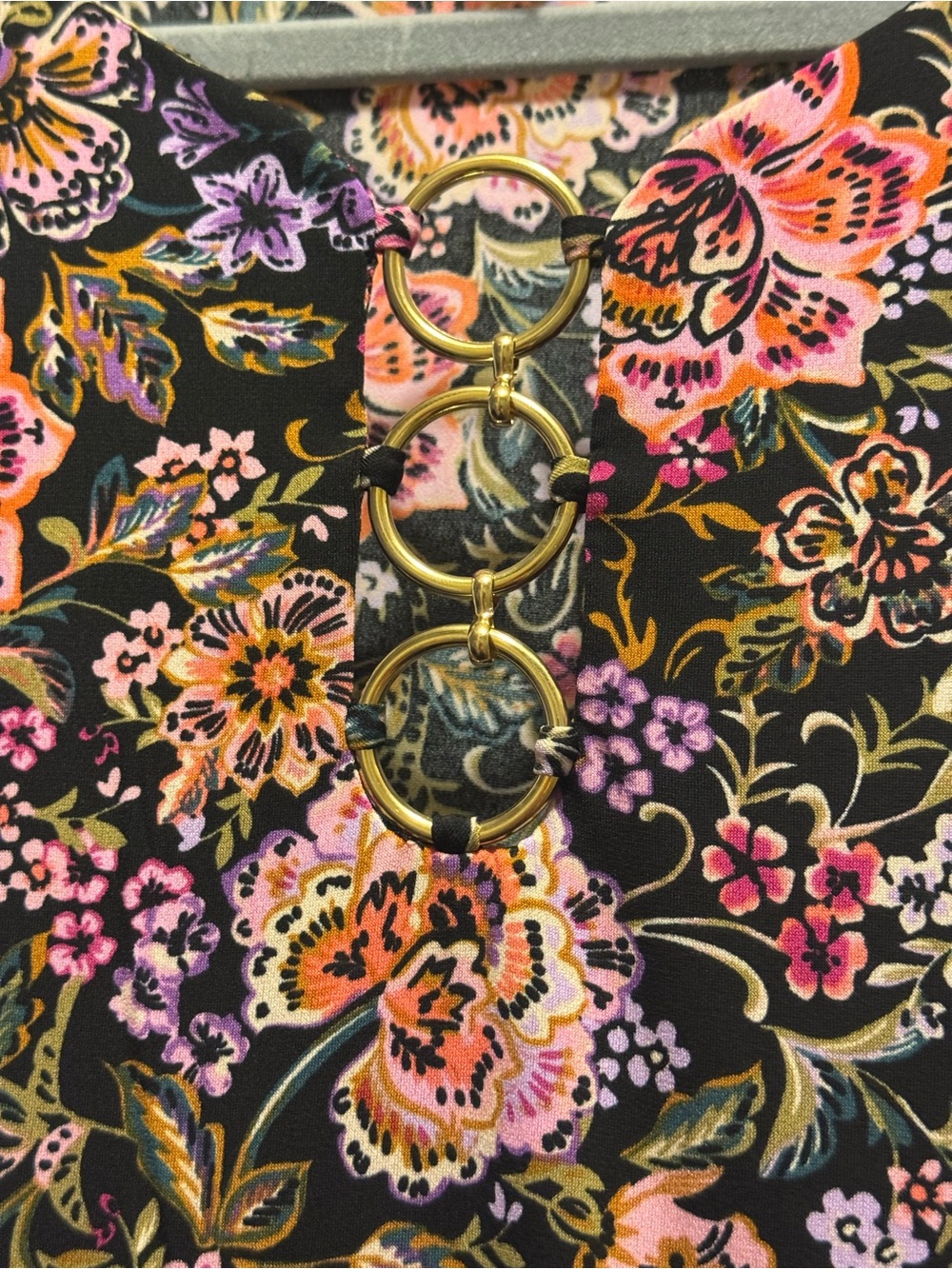 MSK Black Floral Top with Pink, Purple & Orange Blooms Size XL NWOT - Picture 5 of 13